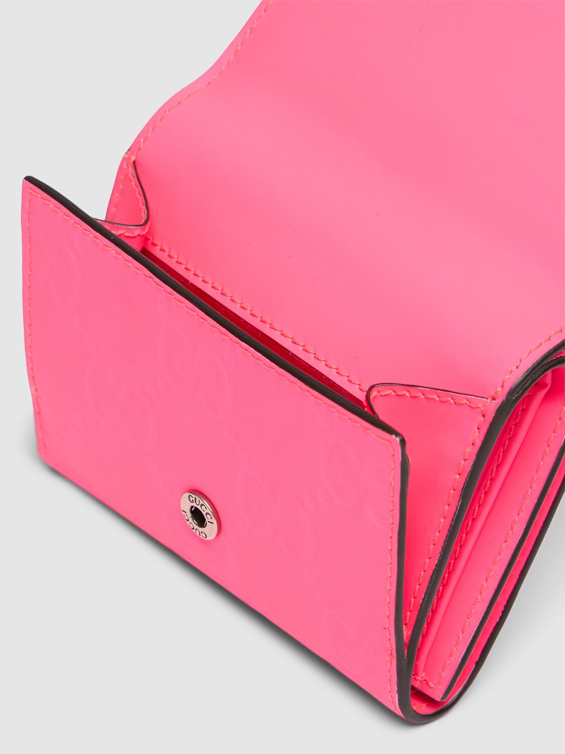 Shop Gucci Rubberized Leather Gg Wallet In Neon Fuchsia