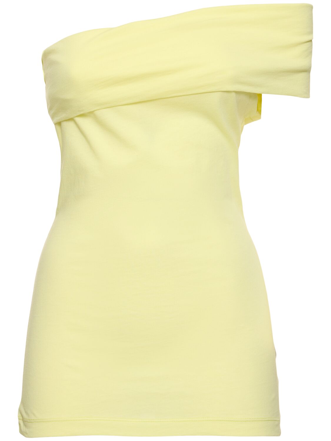 Msgm Draped Cotton Jersey One-shoulder Top In Yellow