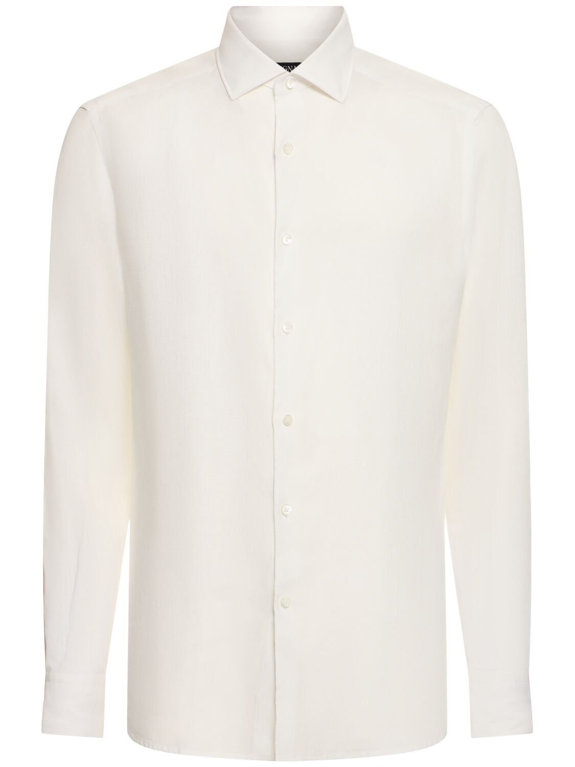 Zegna Solid纯亚麻长袖衬衫 In White
