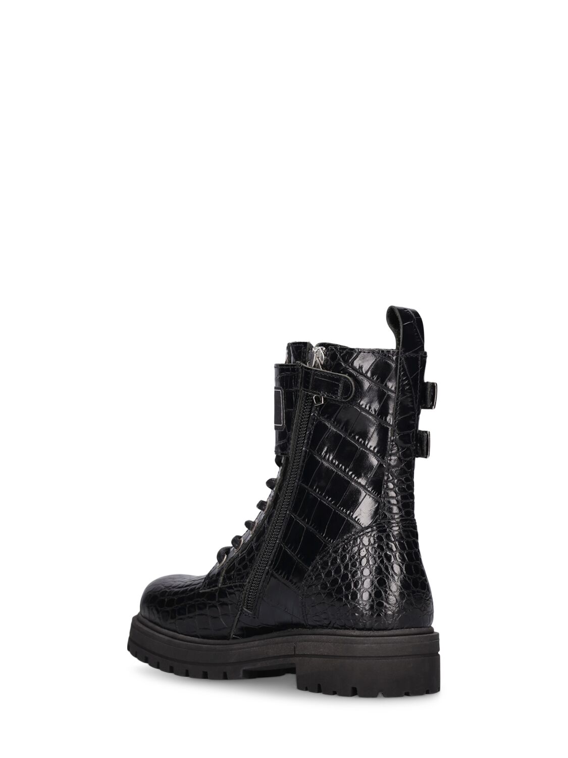 Balmain Leather Combat Boots W/ Logo In Black