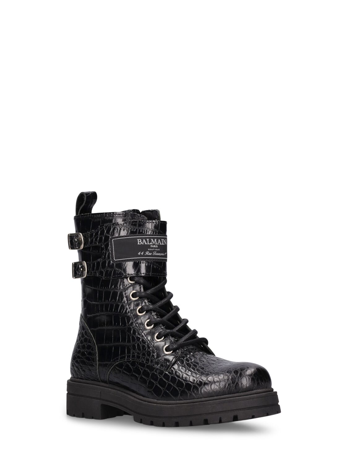 Balmain Leather Combat Boots W/ Logo In Black