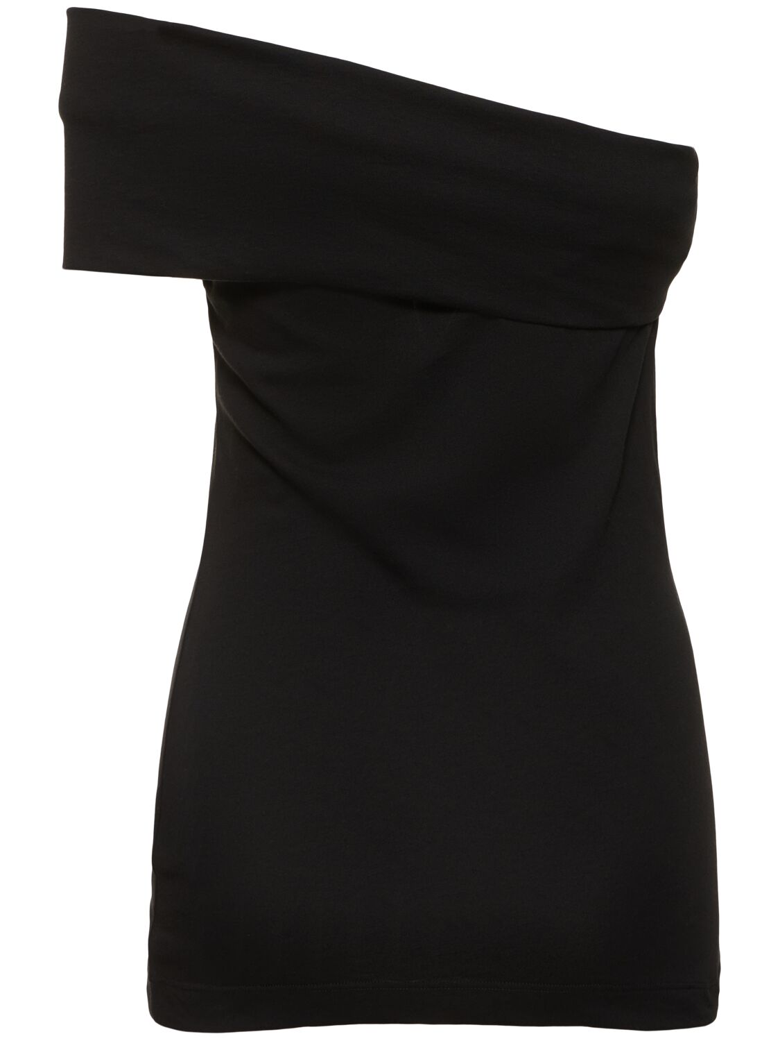 Shop Msgm Draped Cotton Jersey One-shoulder Top In Black