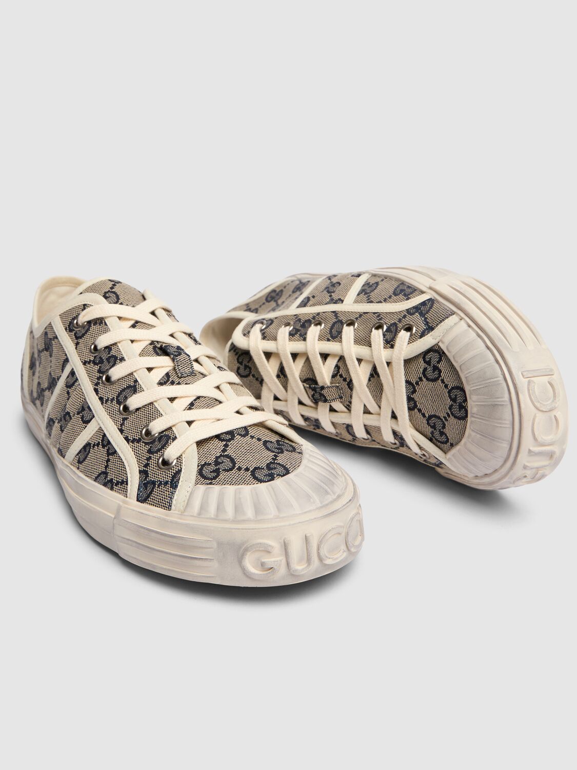 Shop Gucci Julio Canvas Web Sneakers In Beige/blue