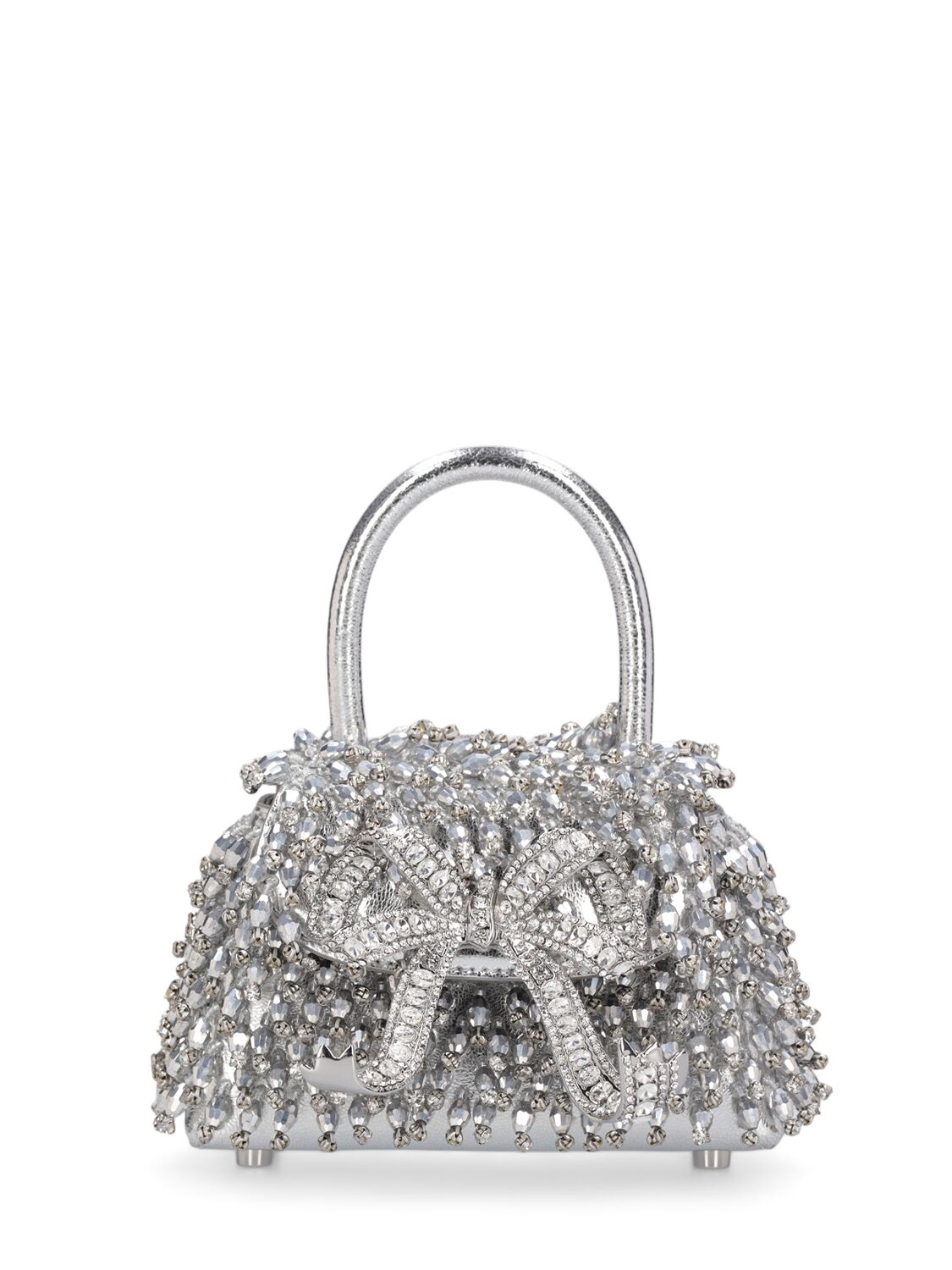 Shop Self-portrait Micro Embellished Bow Top Handle Bag In 실버