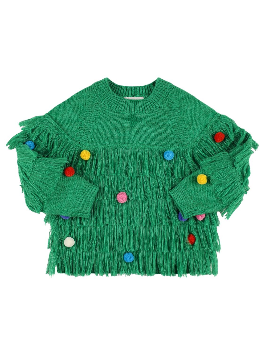 Stella Mccartney Recycled Tech Knit Jumper W/fringes In Green