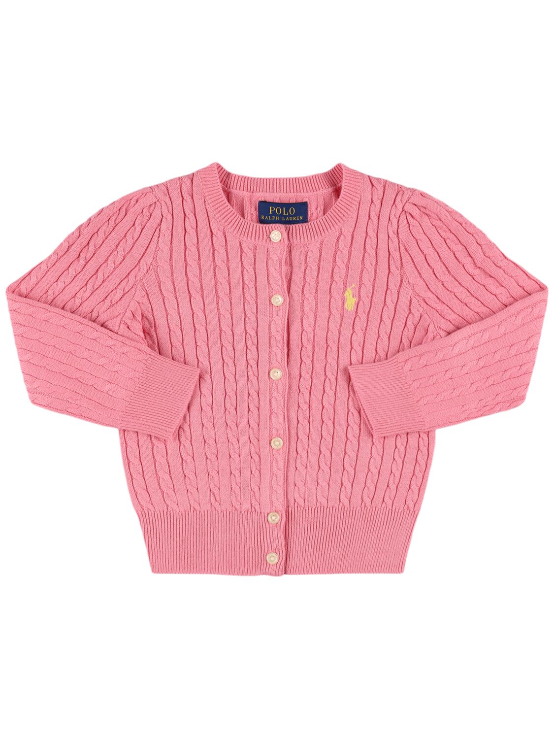 Ralph Lauren Kids' Cotton Cable Knit Cardigan W/logo In Pink