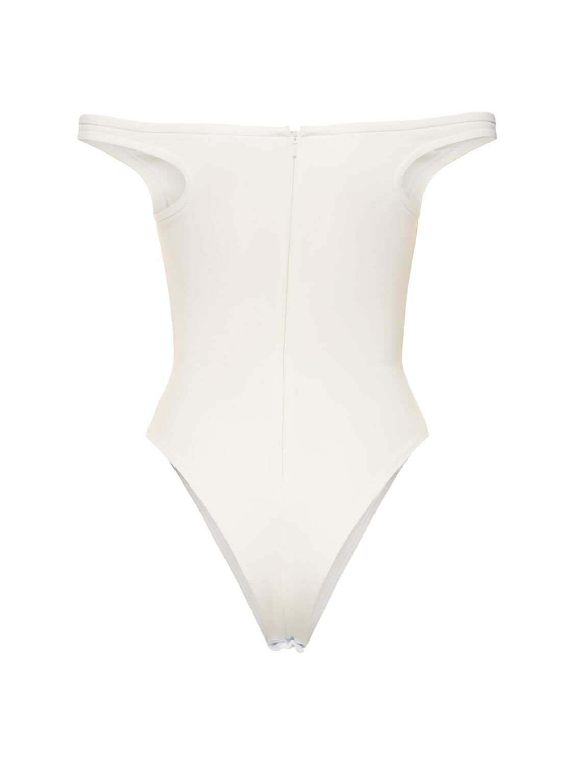 Shop David Koma Off-the-shoulder Ribbed Jersey Bodysuit In White