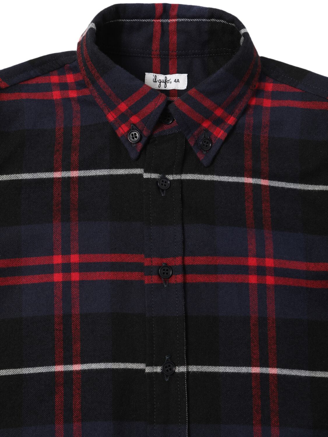 Shop Il Gufo Check Print Cotton Flannel Shirt In Blue