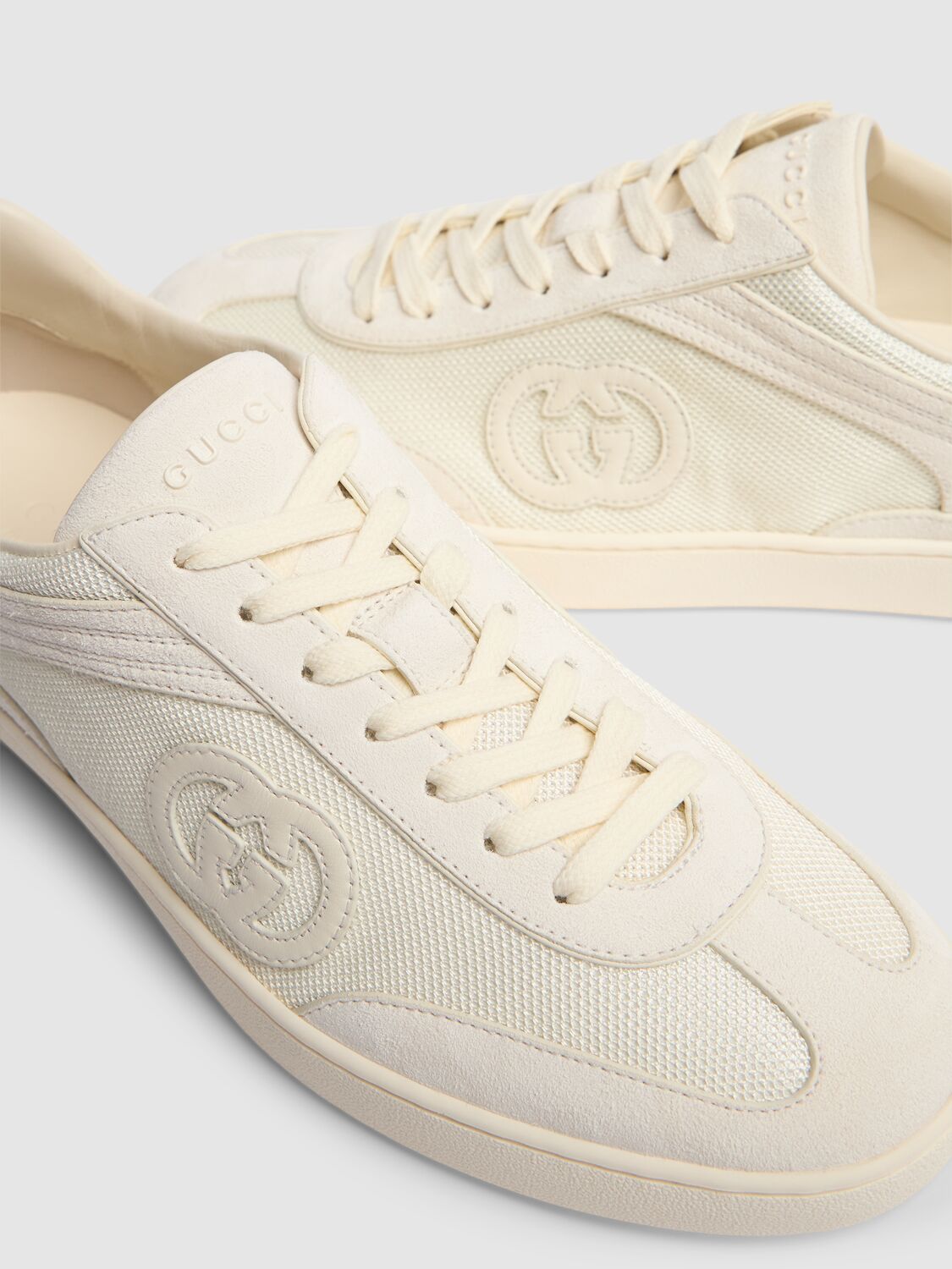 Shop Gucci G74 Gg Suede & Fabric Sneakers In Off White