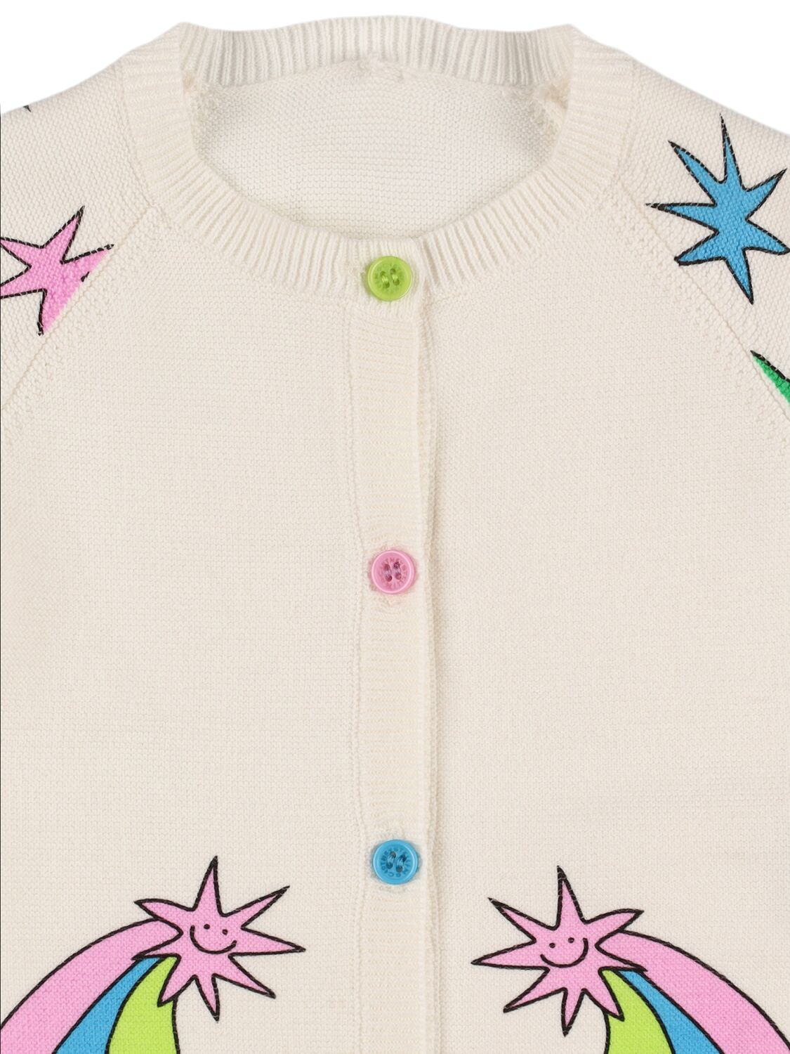 Shop Stella Mccartney Cotton Knit Cardigan W/ Intarsia Stars In White/multi