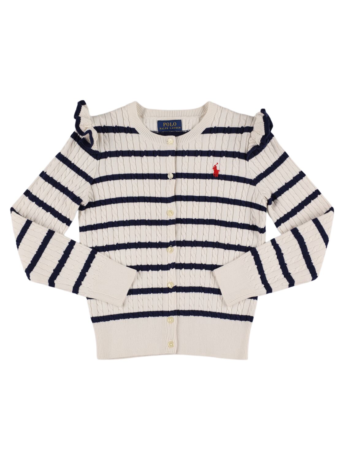 Ralph Lauren Babies' Cotton Cable Knit Cardigan W/logo In Multi
