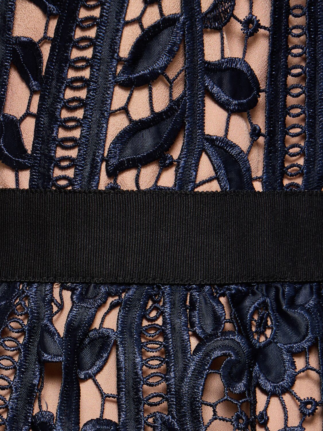 Shop Self-portrait Short Sleeve Lace Midi Dress In Dark Blue