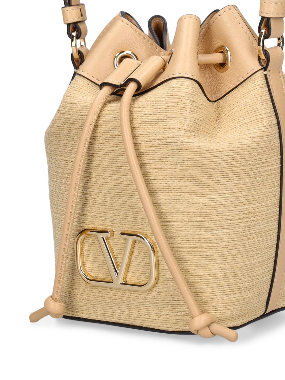 Shop Valentino Mini Vlogo Signature Drawstring Bag In Natural,sahara