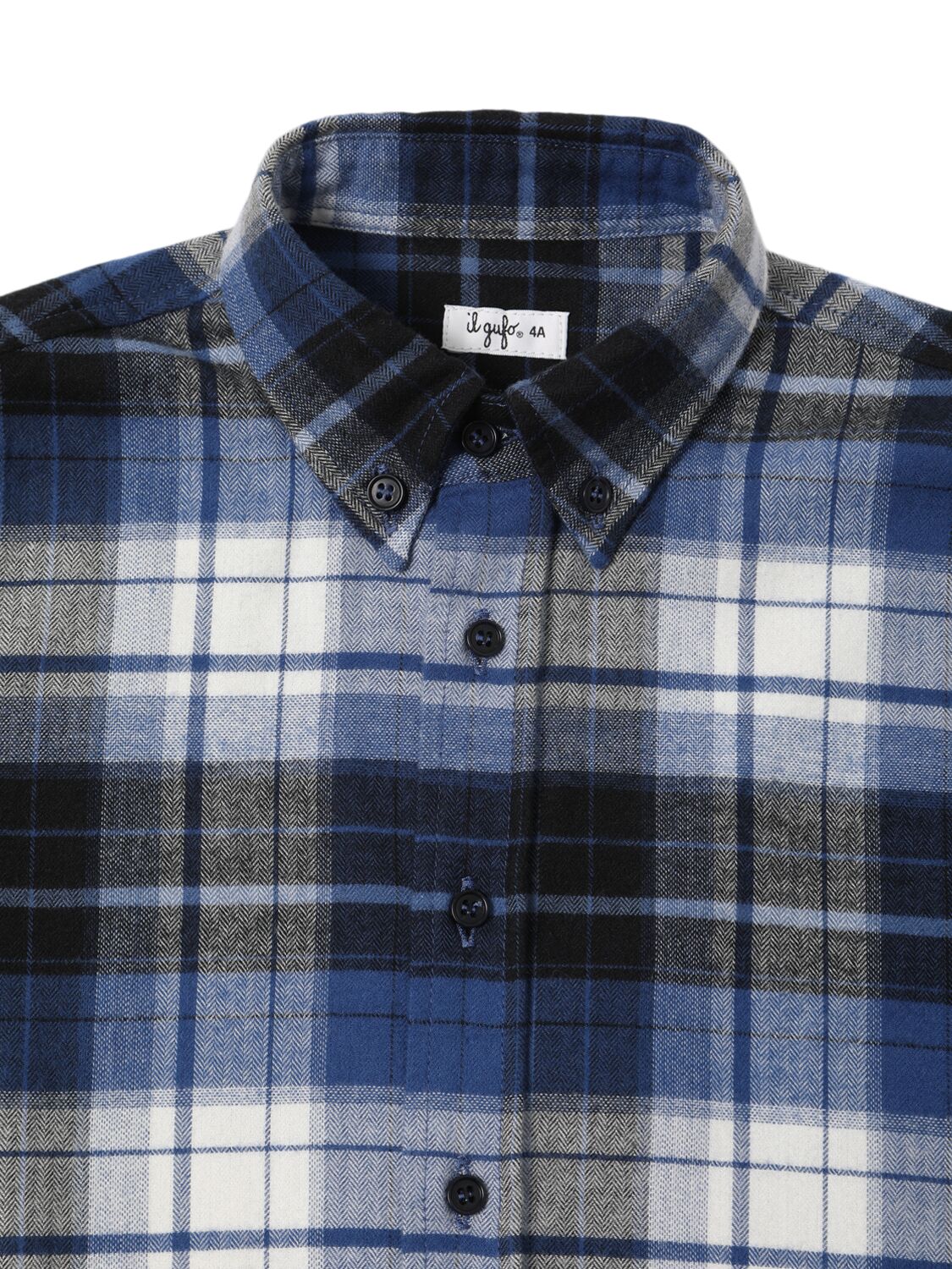 Shop Il Gufo Check Print Cotton Flannel Shirt In Blue/multi