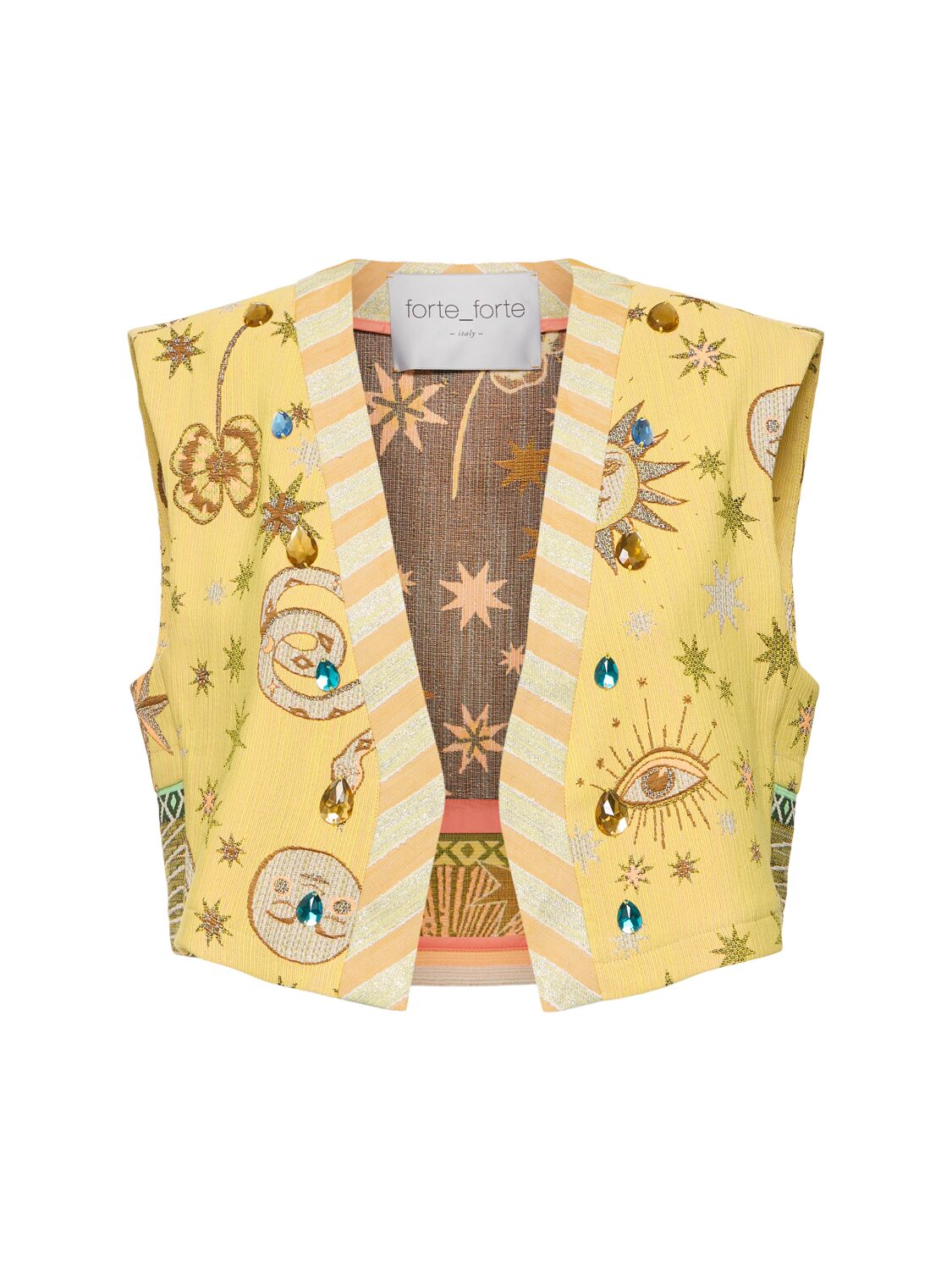 Forte Forte Cropped Jacquard Waistcoat In Yellow,multi