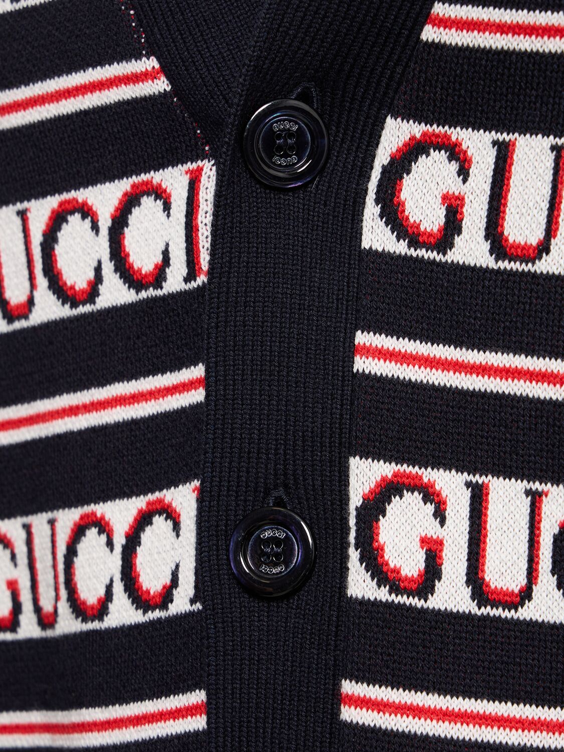 Shop Gucci Logo Cotton Cardigan In Ink,red,white