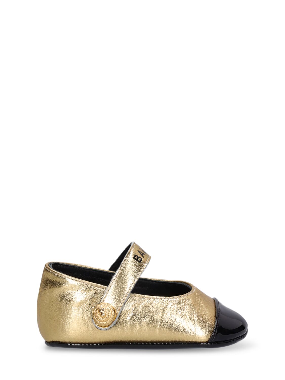 Balmain Leather Ballerinas W/logo In Gold/black