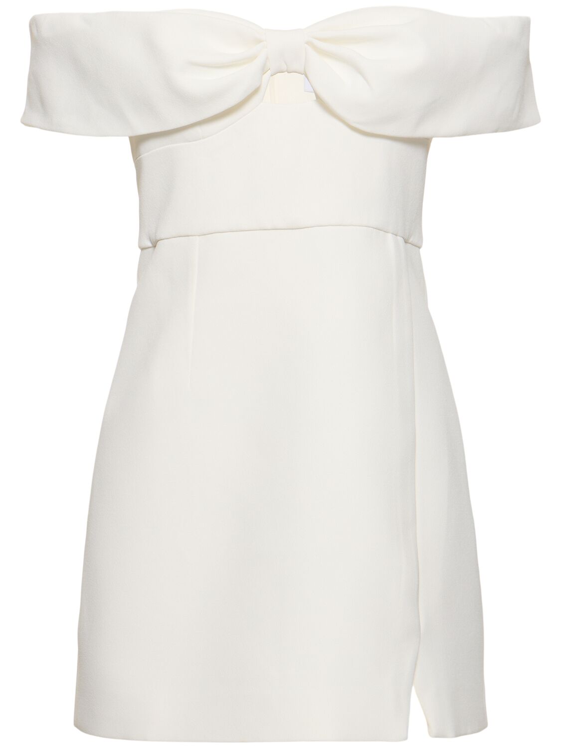 Shop Self-portrait Off-the-shoulder Bow Crepe Mini Dress In White