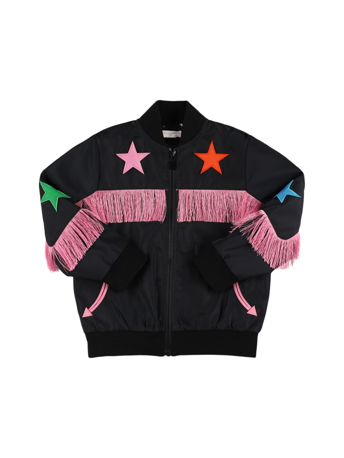 Stella Mccartney Poly Twill Satin Bomber Jacket In Black/multi