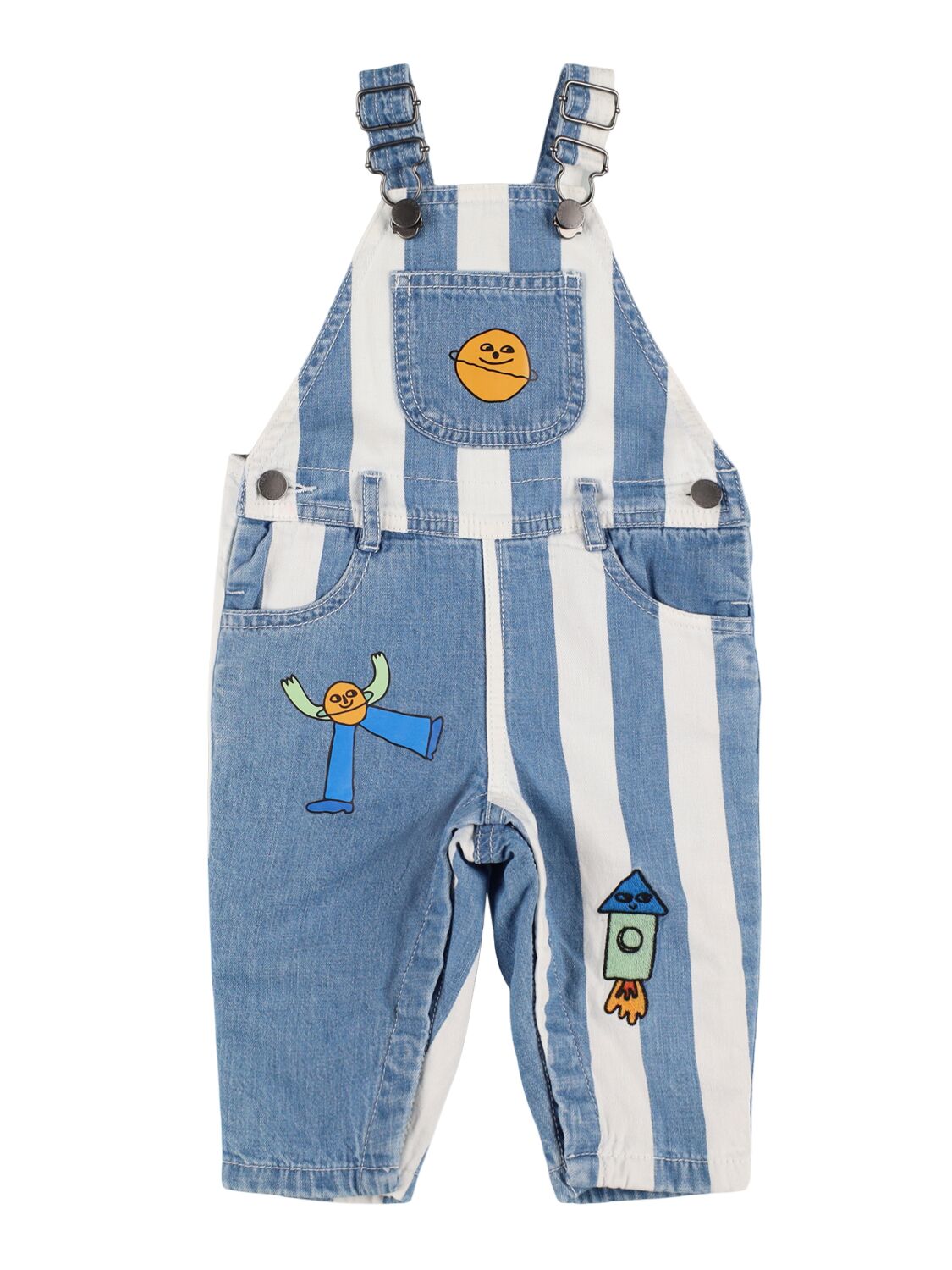 Stella Mccartney Printed Cotton Denim Overalls W/ Logo In Blue/white