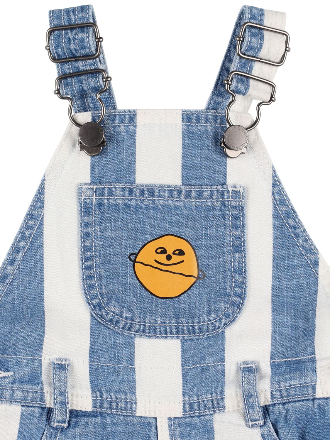 Shop Stella Mccartney Printed Cotton Denim Overalls W/ Logo In Blue/white