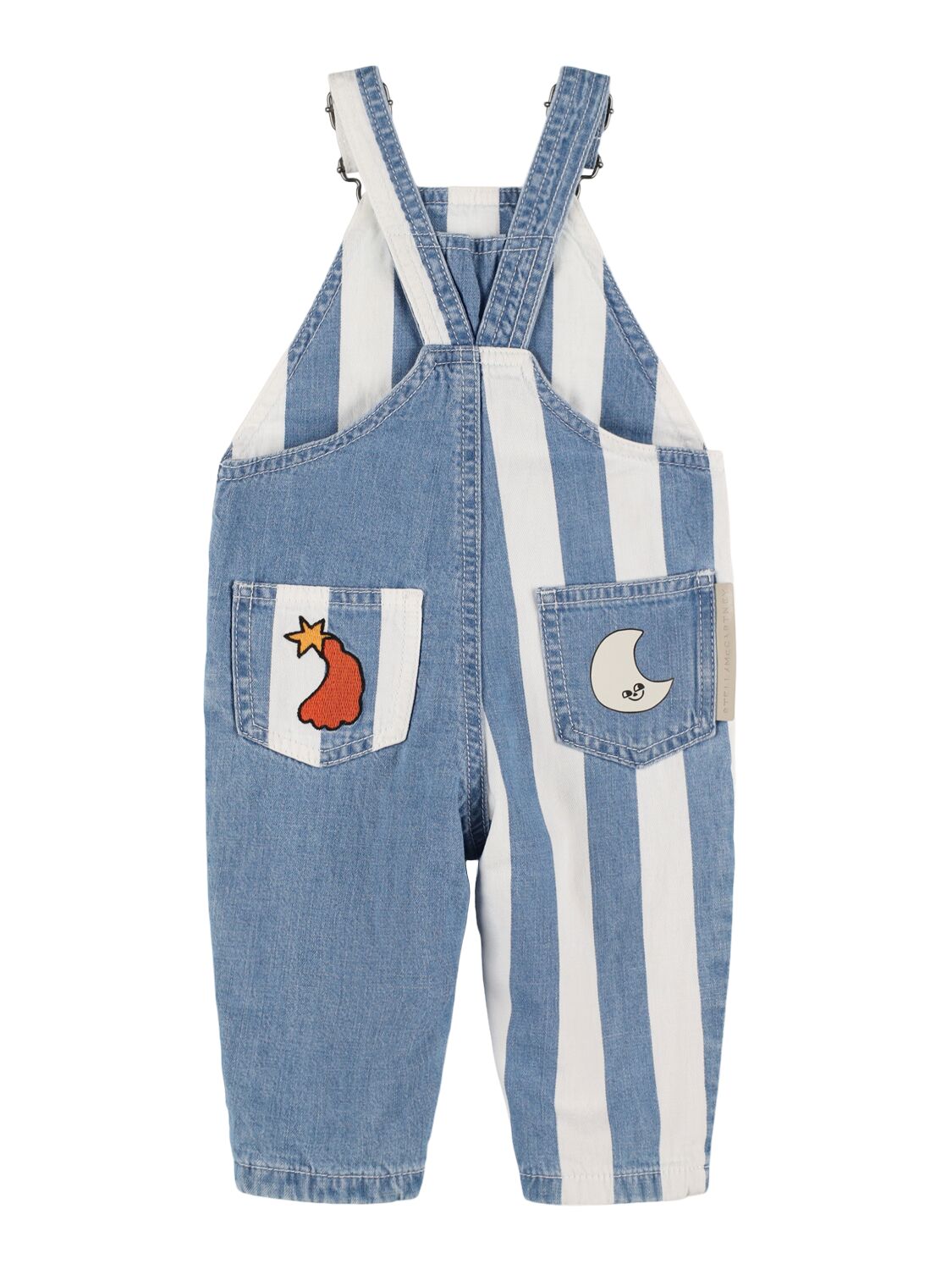 Shop Stella Mccartney Printed Cotton Denim Overalls W/ Logo In Blue/white