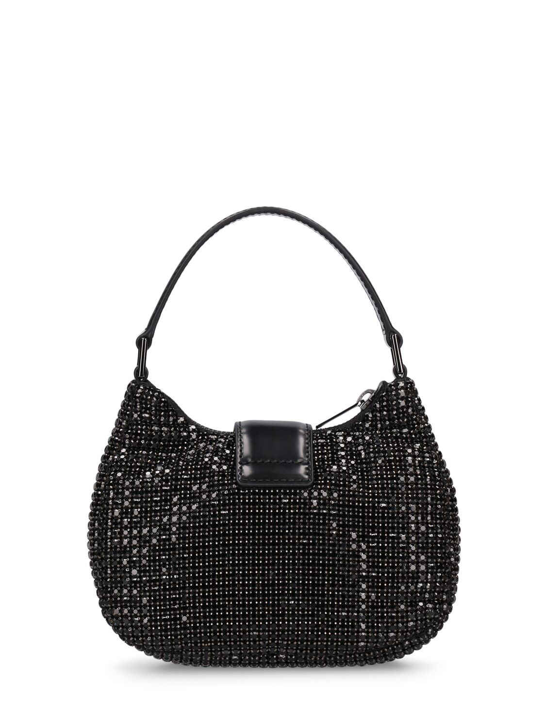 Shop Self-portrait Crescent Diamante Bow Shoulder Bag In Black