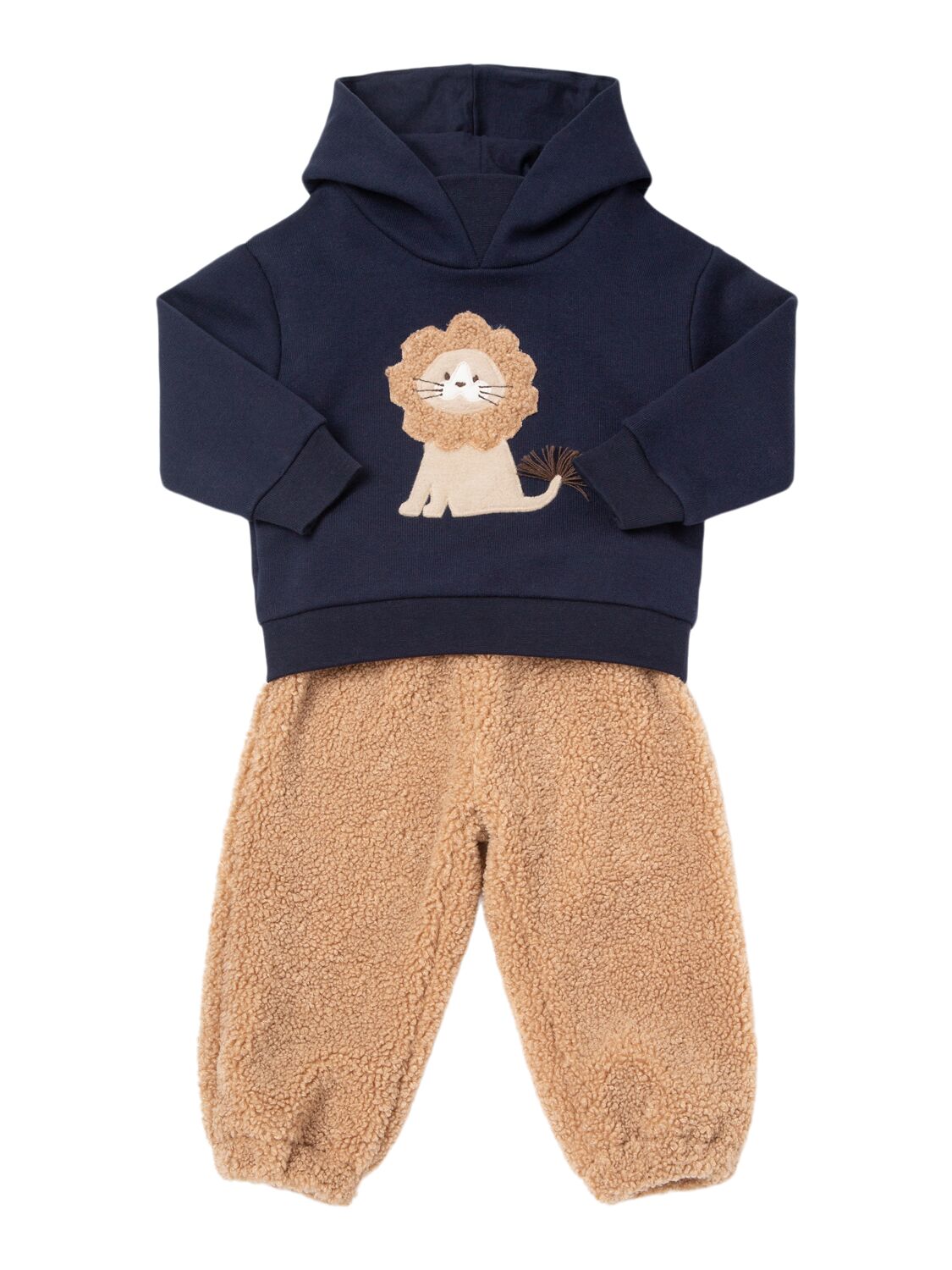 Il Gufo Babies' Cotton Sweatshirt & Teddy Sweatpants In Blue/beige