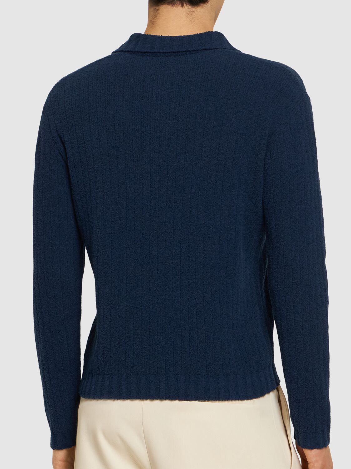 Shop Casablanca Bouclé Cotton Blend Knit Polo In Navy