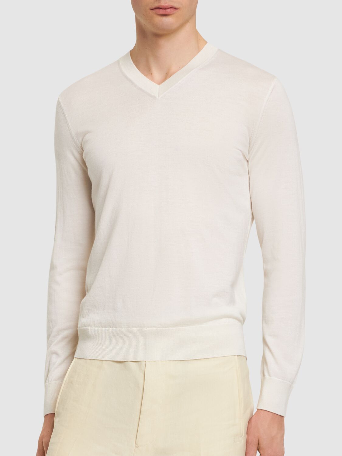 Shop Zegna Cashmere & Silk V Neck Sweater In White