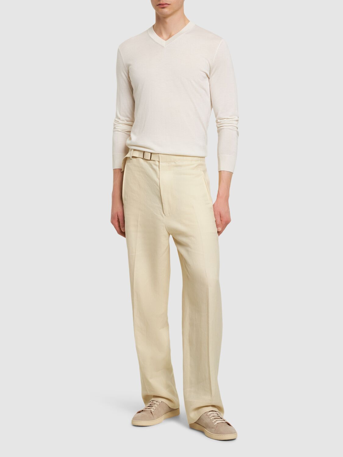 Shop Zegna Cashmere & Silk V Neck Sweater In White