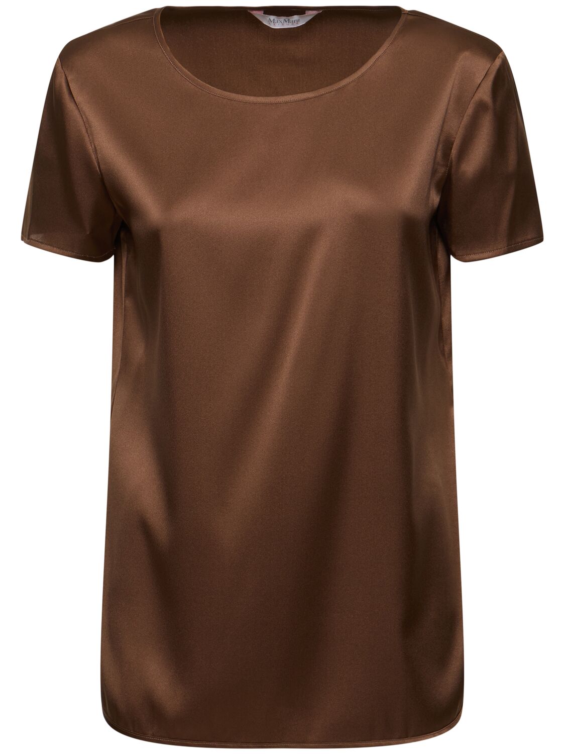 Max Mara Cortona Silk Satin T-shirt Top In Brown