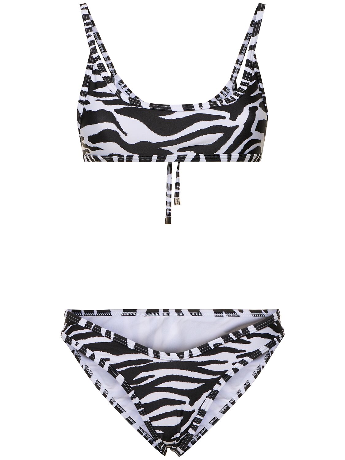 Shop Attico Printed Lycra Bikini Set In 白色,黑色