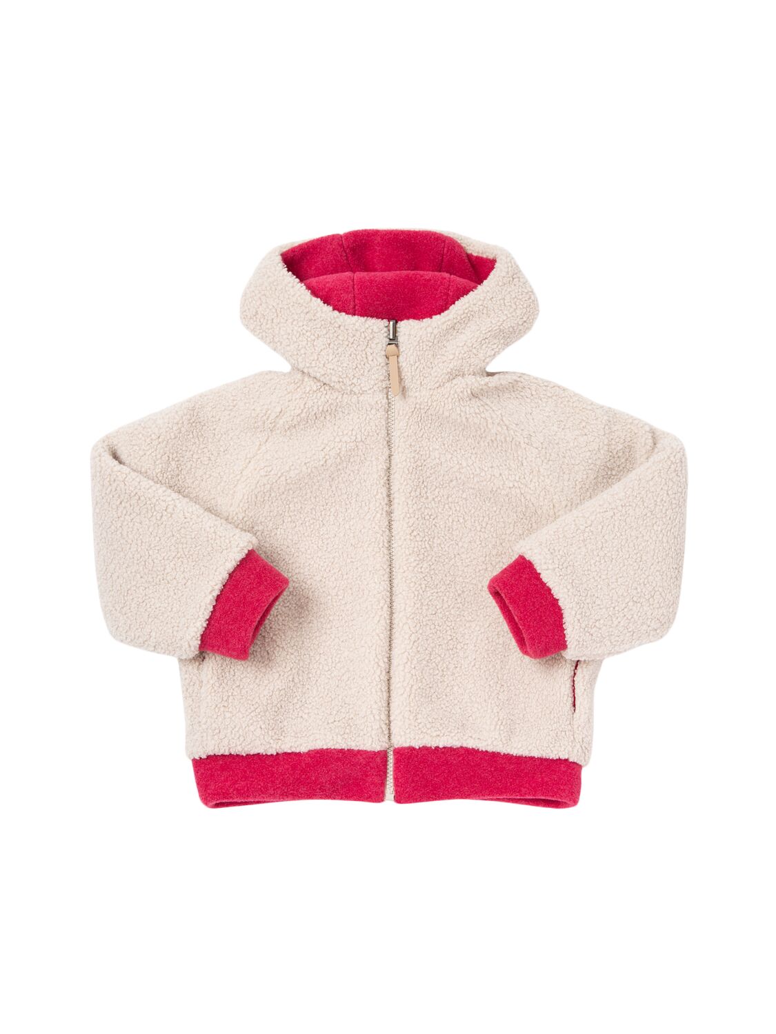 Shop Il Gufo Hooded Double Face Poly Blend  Jacket In Fuchsia/beige