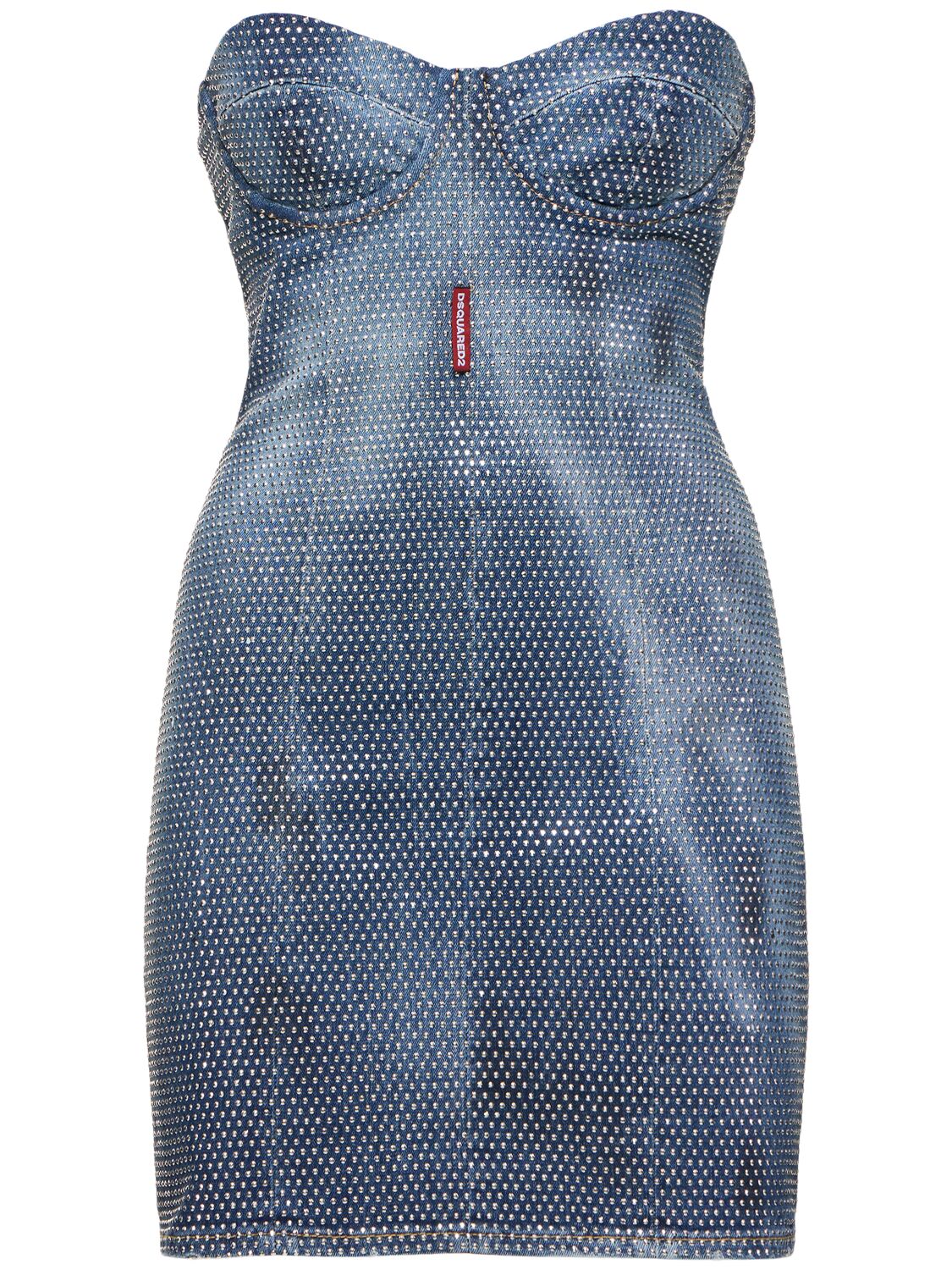 Embellished Strapless Denim Mini Dress