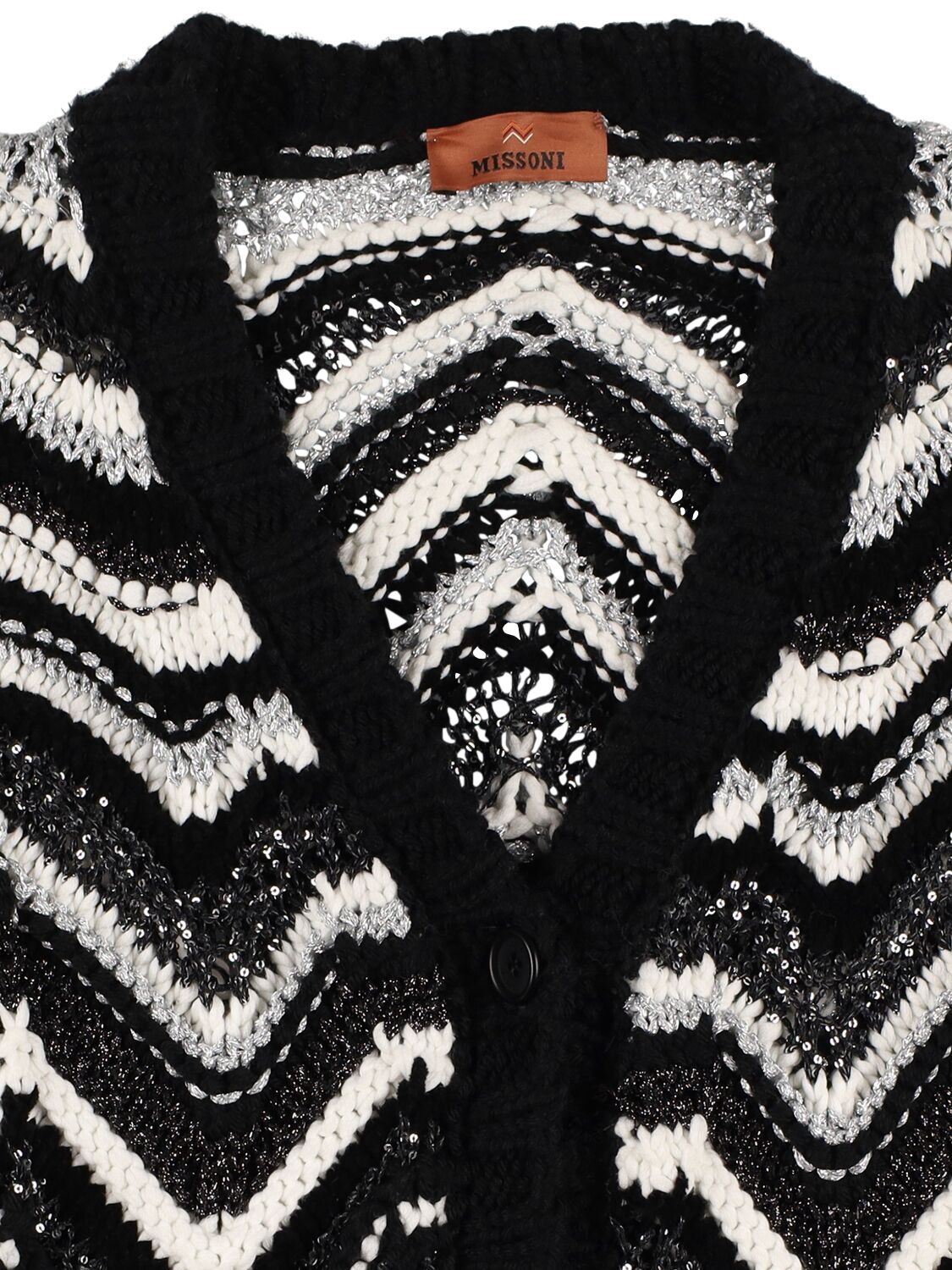 Shop Missoni Zig Zag Jacquard Knit Wool Cardigan In Black/white