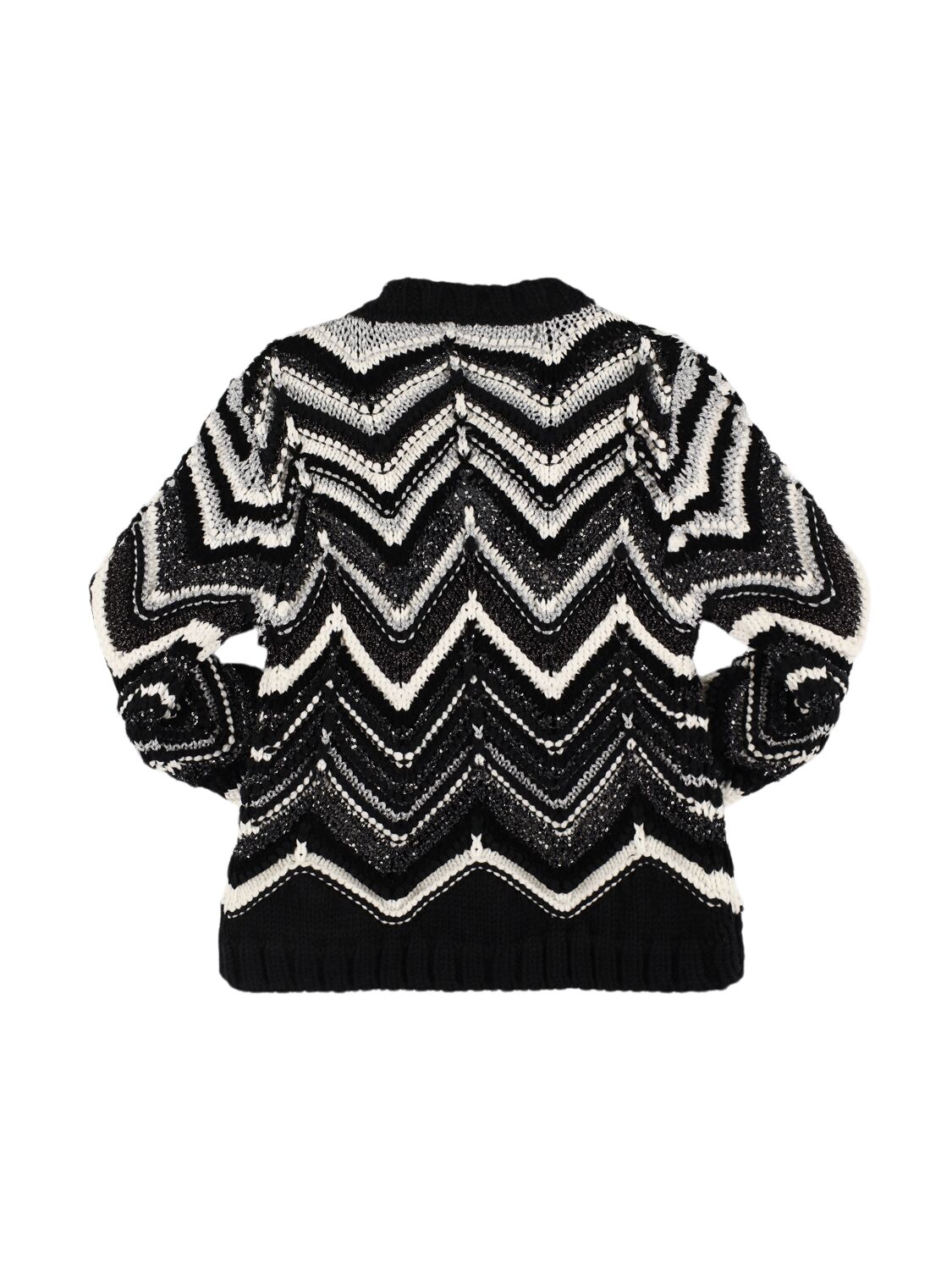 Shop Missoni Zig Zag Jacquard Knit Wool Cardigan In Black/white