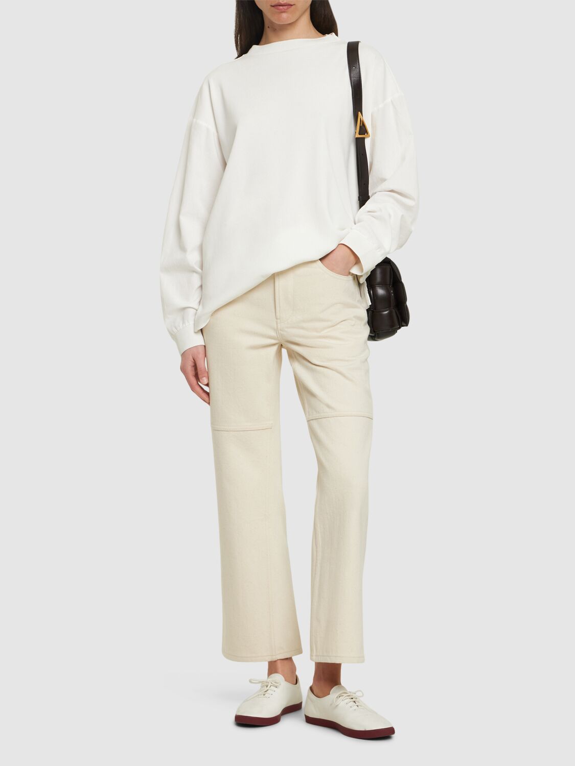 JIL SANDER COTTON DENIM MID RISE KNEE LINE JEANS 