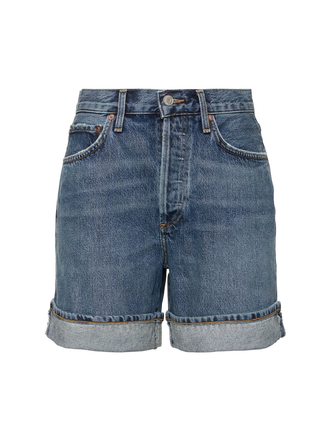 Agolde Dame Organic Cotton Wide Shorts In Blue