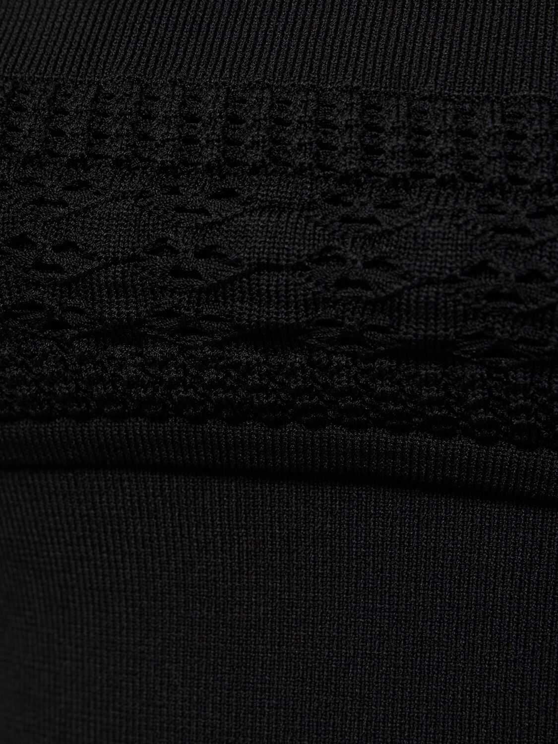 Shop Andreädamo Stretch Viscose Knit Top W/ Mesh Details In Black
