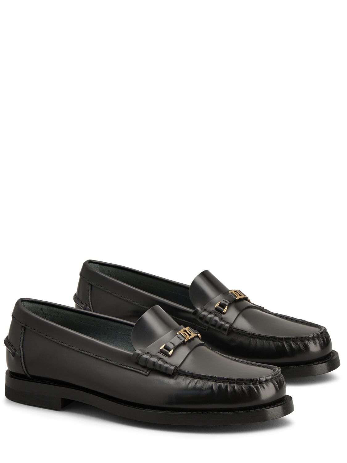 Shop Tod's 10mm Logo Leather Chain Loafers In Black