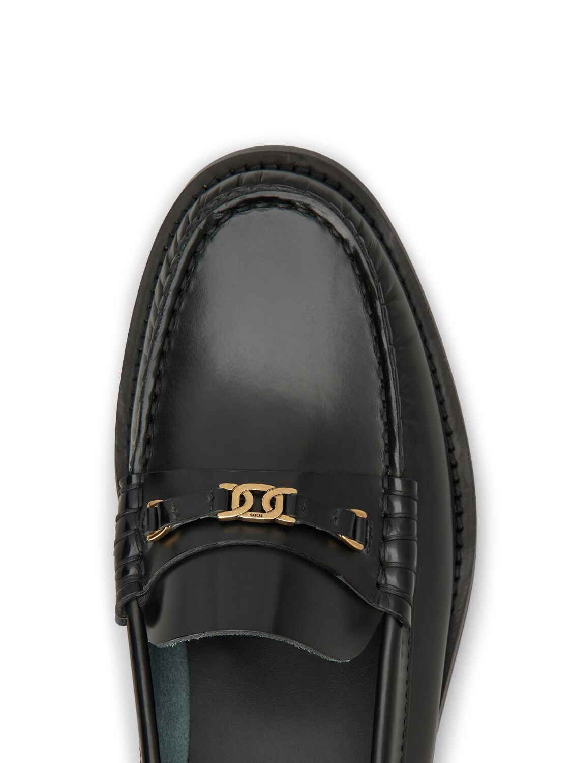 Shop Tod's 10mm Logo Leather Chain Loafers In Black