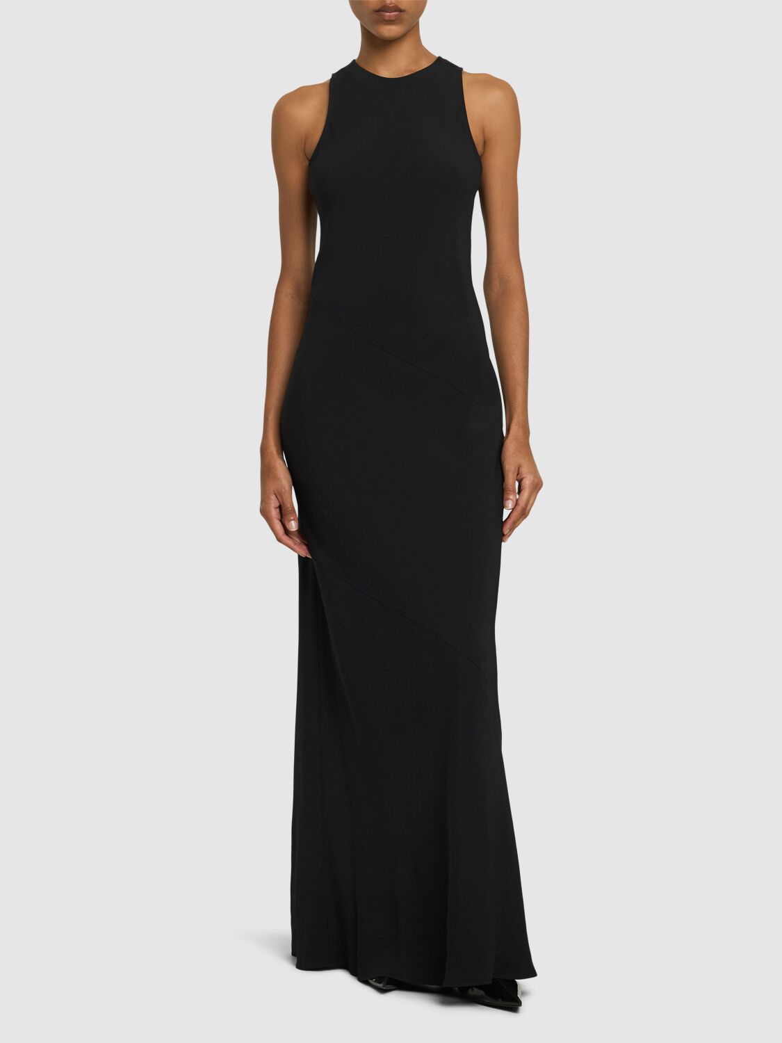 Ami Alexandre Mattiussi Ami Paris Maxi Crepe Dress With Bias Cuts In Black