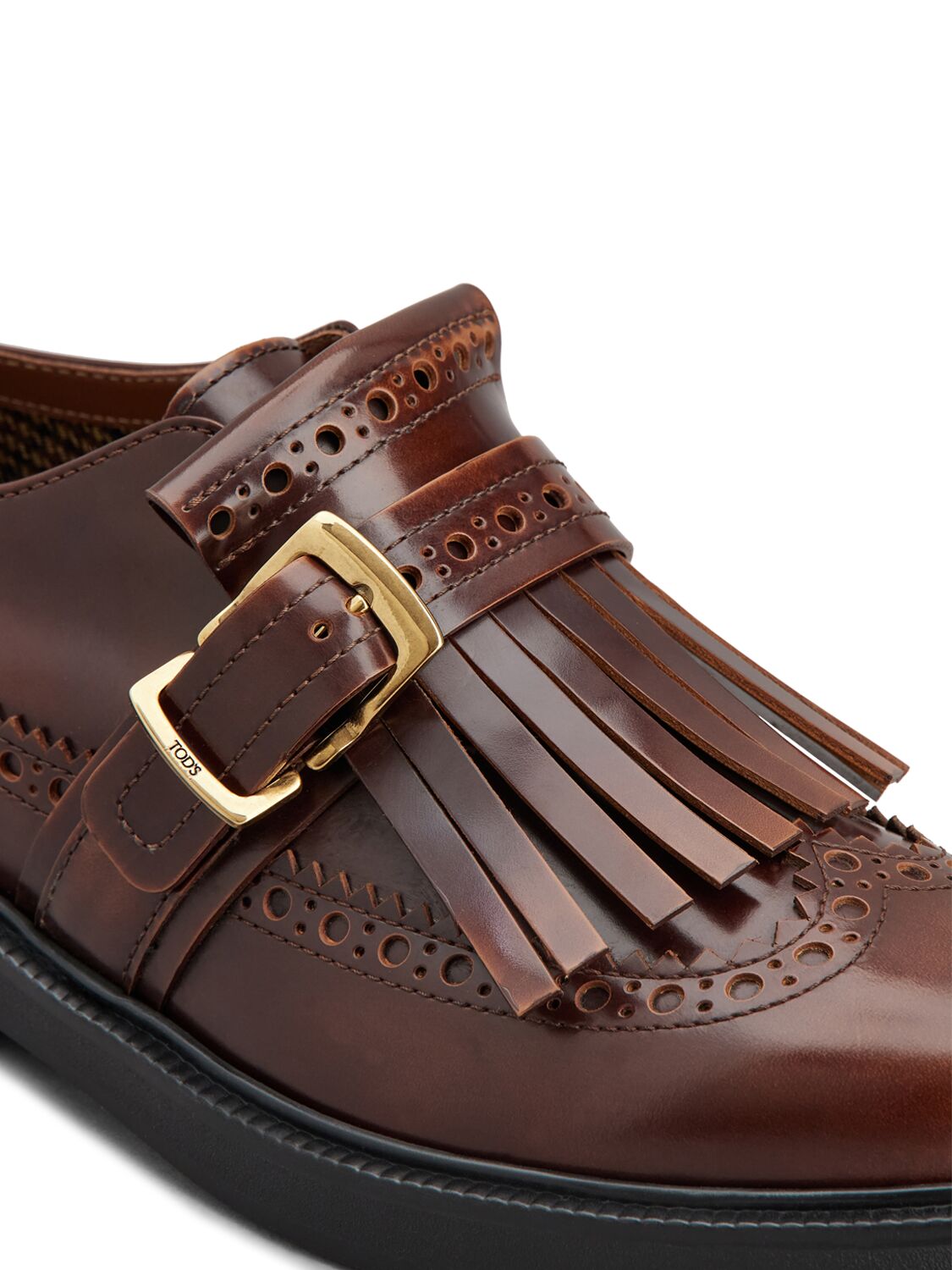 Shop Tod's 10mm Leather Buckle Strap Loafers In Brown