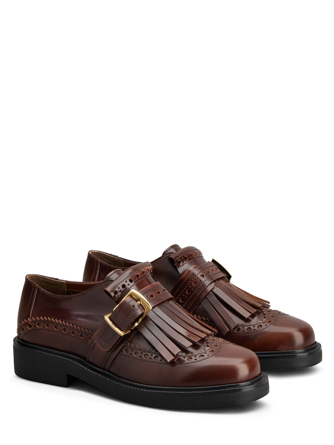 Shop Tod's 10mm Leather Buckle Strap Loafers In Brown