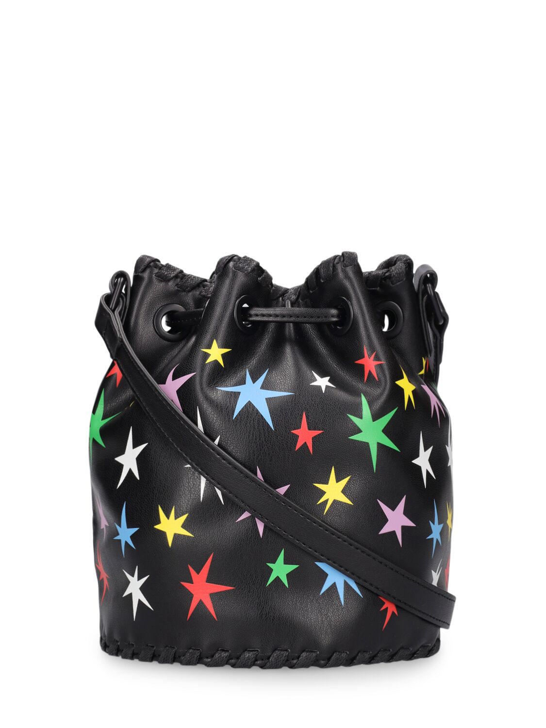 Shop Stella Mccartney Printed Faux Leather Bucket Bag In Black/multi