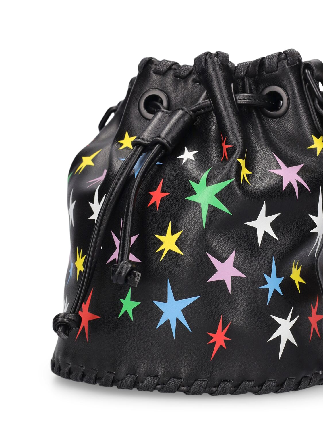 Shop Stella Mccartney Printed Faux Leather Bucket Bag In Black/multi