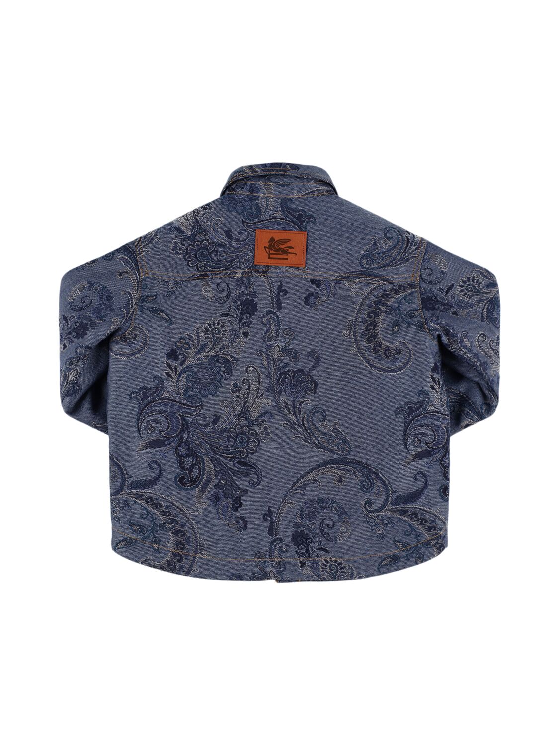 Shop Etro Printed Cotton Blend Denim Jacket In Blue