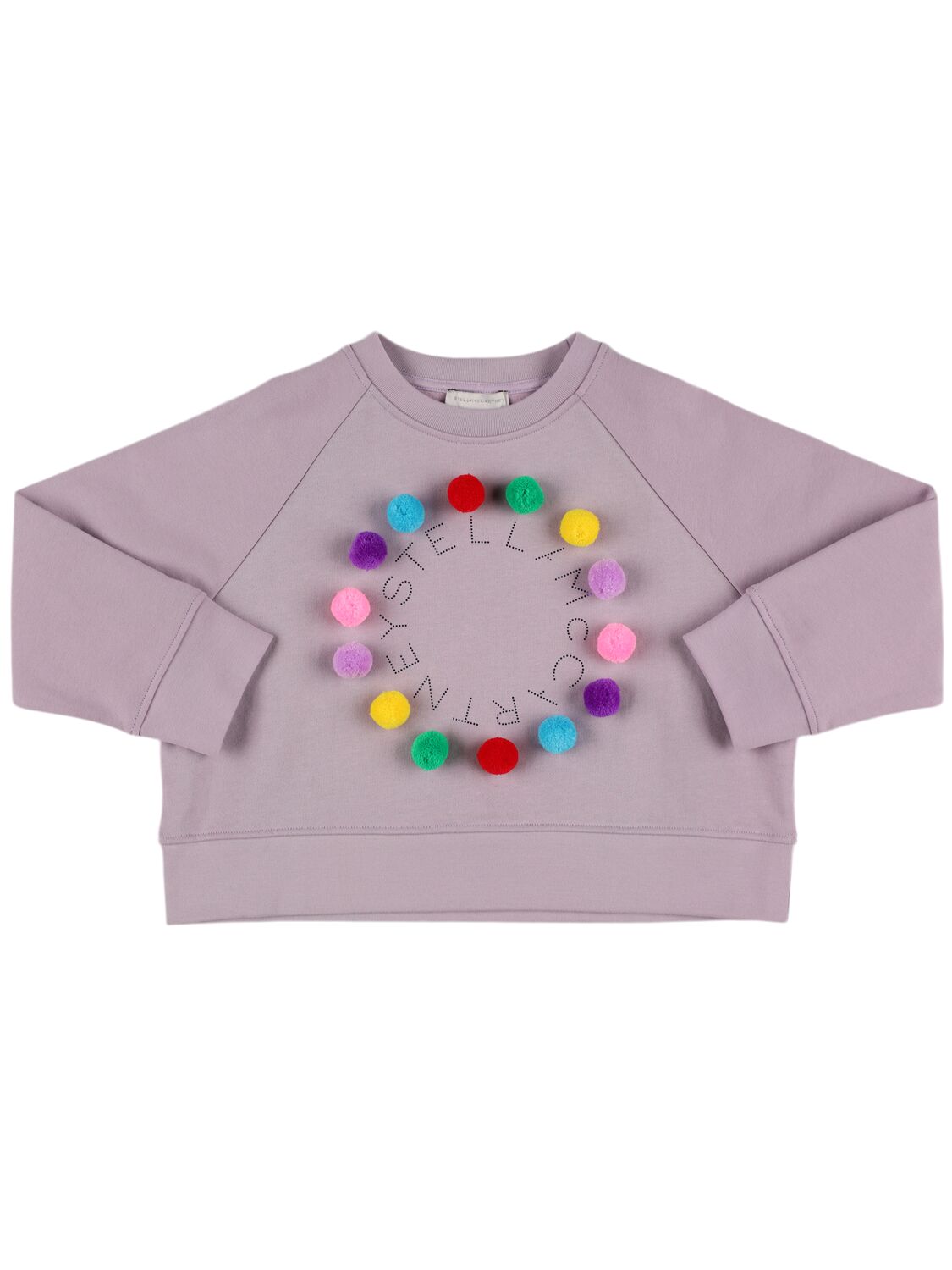 Stella Mccartney Logo Cotton Sweatshirt W/pompoms In Light Purple