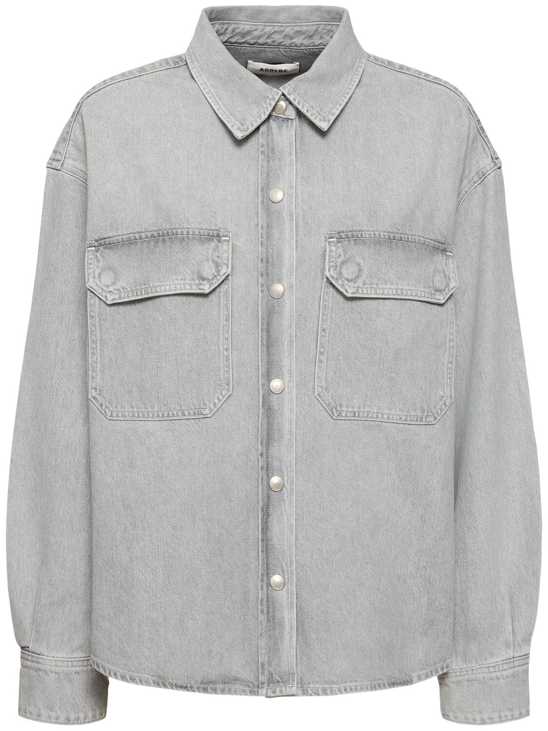 Agolde Gwen Slice Cotton Denim Shirt In Gray